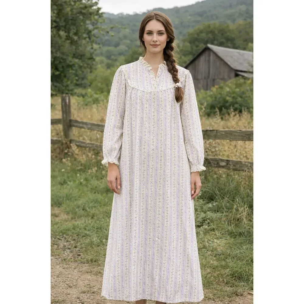 Lanz Salzburg Tyrolean Purple Flower Traditional Long Nightgown S Ballet Cottage